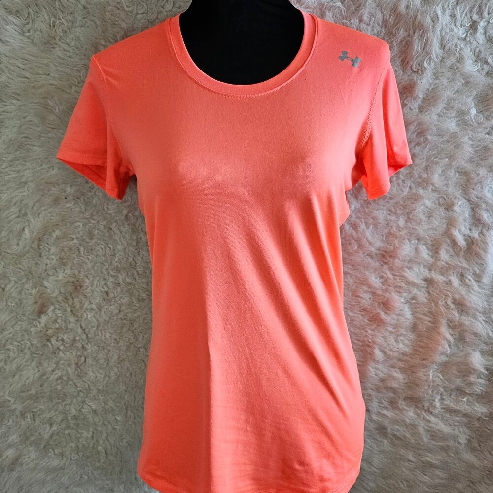 Under Amour Women's Orange Fitted Heatgear Short Sleeve Crew-Neck Shirt Size S